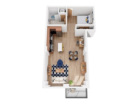 Floor plan for 1 bed, 1 bath, 848 sqft